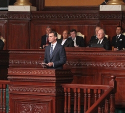 Su Alteza Real el Príncipe de Asturias durante su intervención en la ceremonia de celebración de la adopción de la nueva Constitución en Túnez 